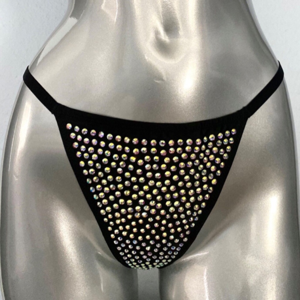 Victorias Secret Nwt Very Sexy Crystal Bling Shine Black V G String Panty